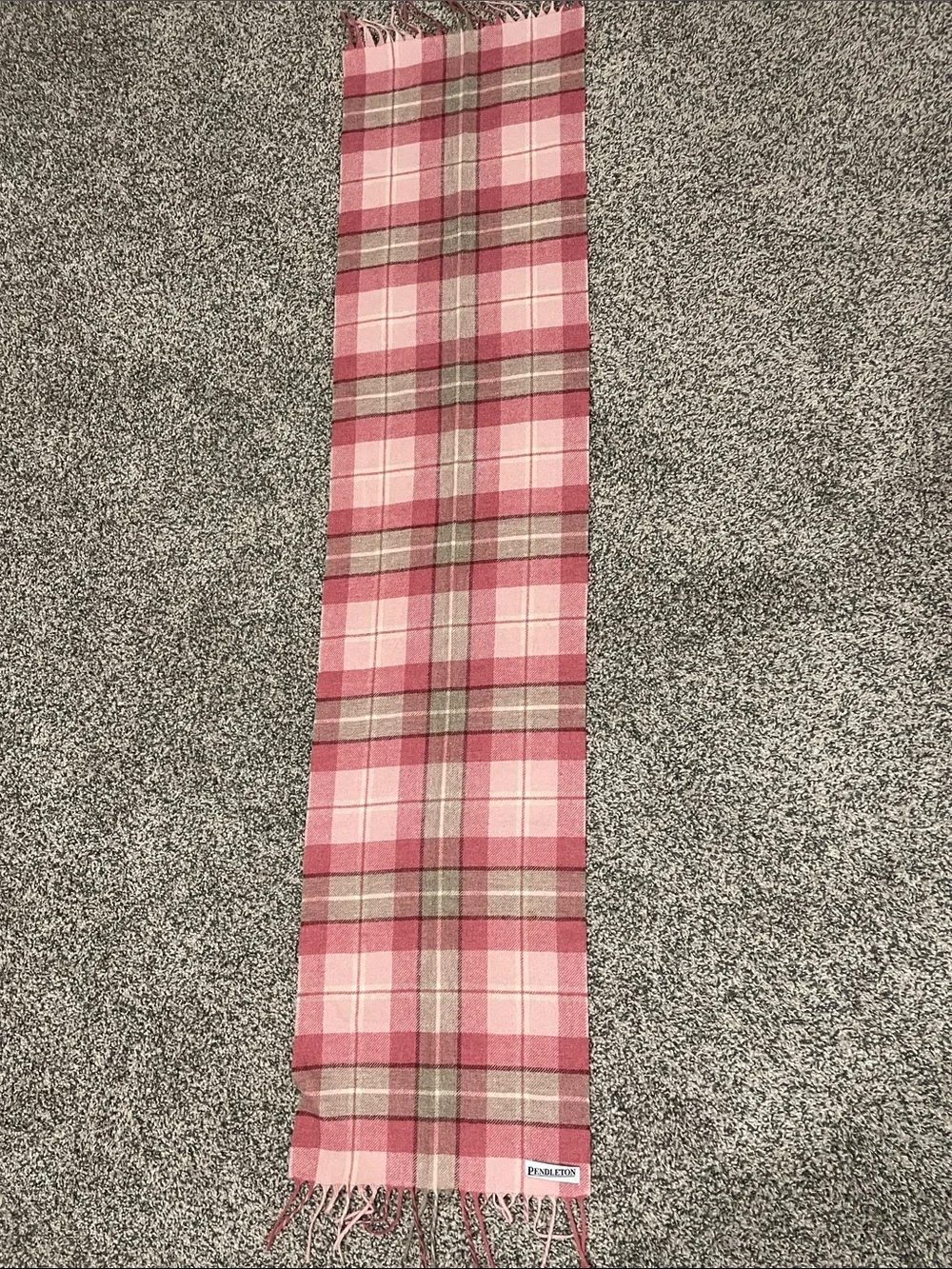Pendleton Pink Plaid Wool Fringe Scarf